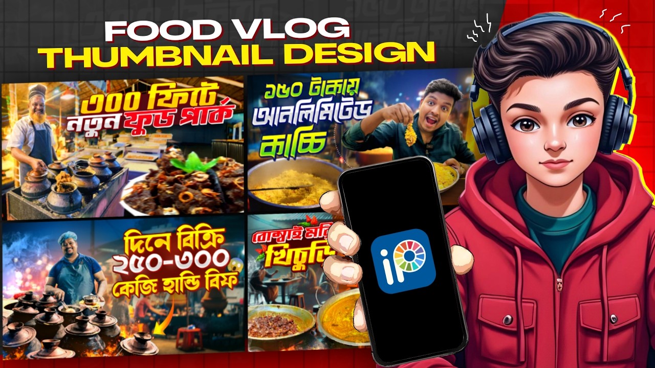 মোবাইল দিয়ে সহজেই Pro-Level Thumbnail for Food Vlogs‎ @Khana-Pina | Ibis paint x
