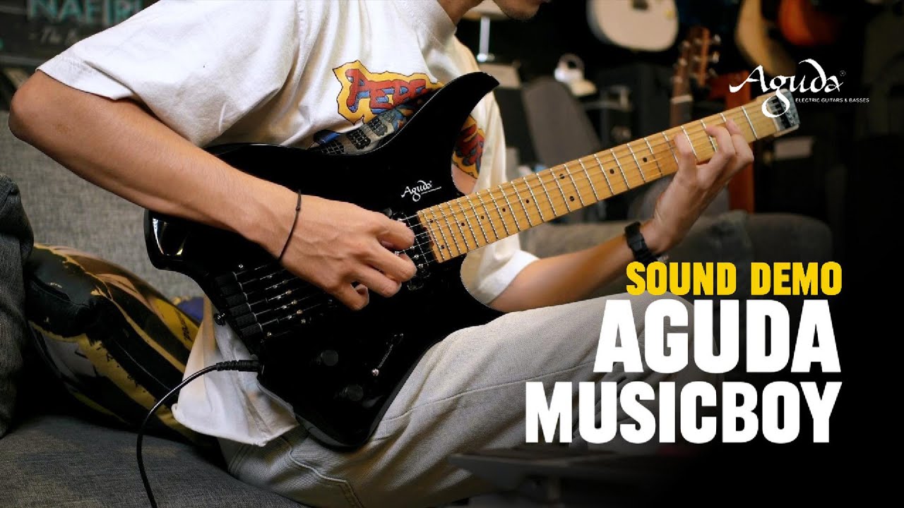 Aguda Musicboy with Premium Glossy Roasted Flame Maple Neck in Black Sound Demo