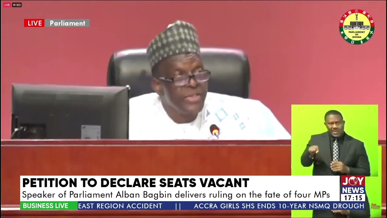 NDC takes Majority in Parliament as Speaker Alban Bagbin declares 4 Parliamentary seats vacant