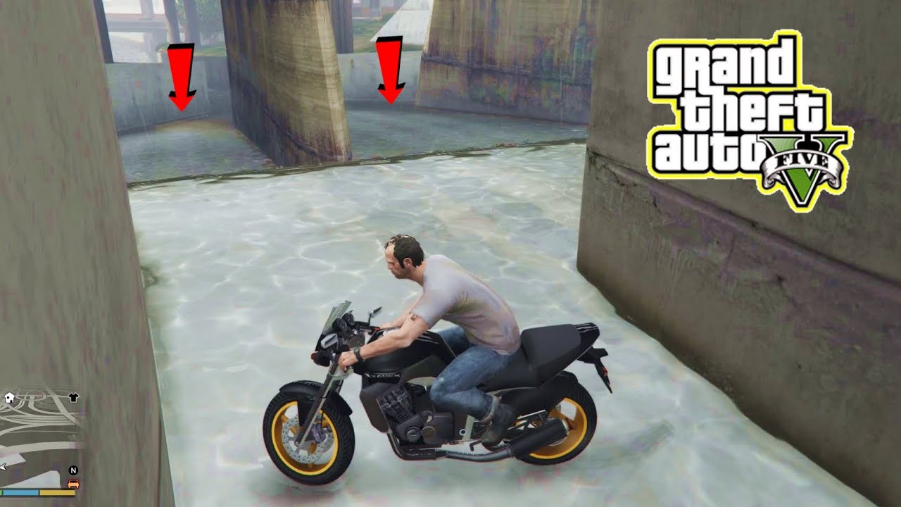 Grand Theft Auto V (Trevor Drive Bike in River) Bike Drowned in the River - GTA 5 Gameplay Video