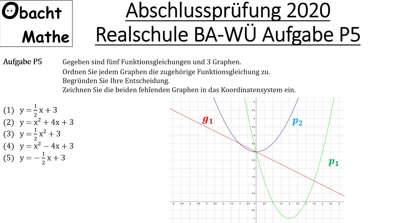 Abschlussprüfung Mathe 2020 Realschule Baden-Württemberg Aufgabe P5 vorgerechnet | ObachtMathe
