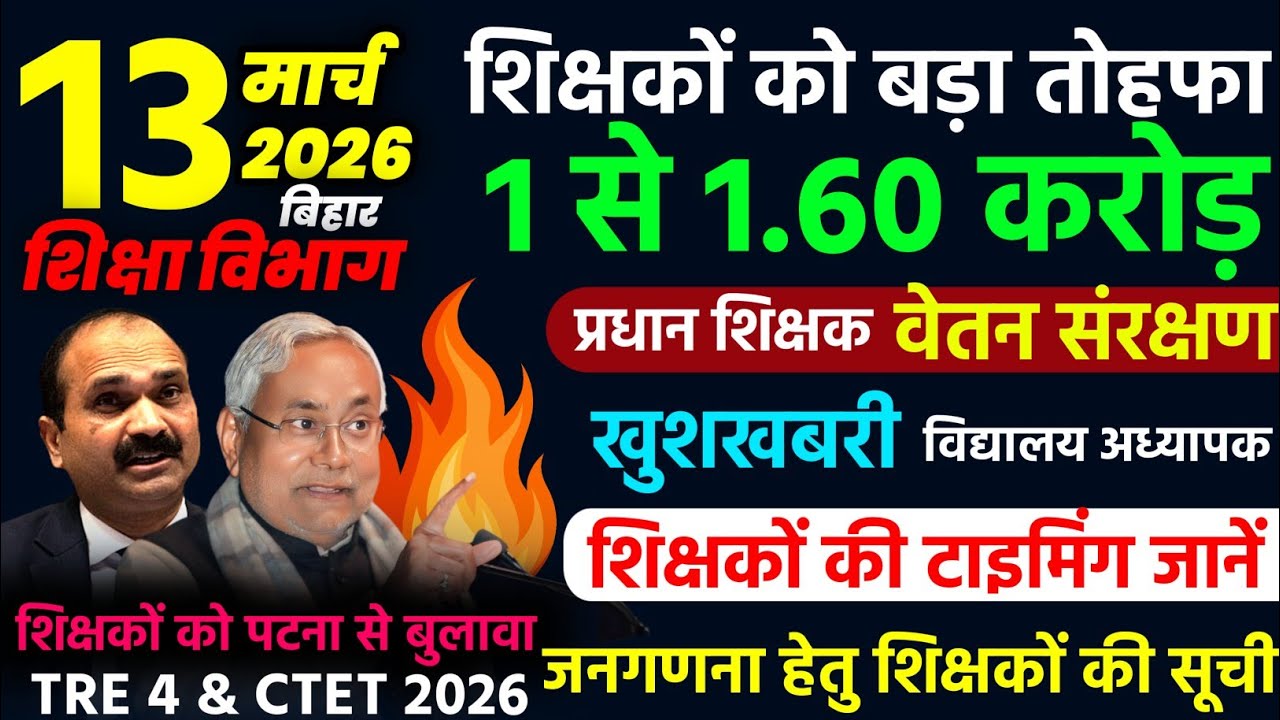 😱 शिक्षकों को 1.60Cr का तोहफा! TRE4, CTET 2026, प्रधान शिक्षक वेतन संरक्षण, जनगणना ड्यूटी 🔥