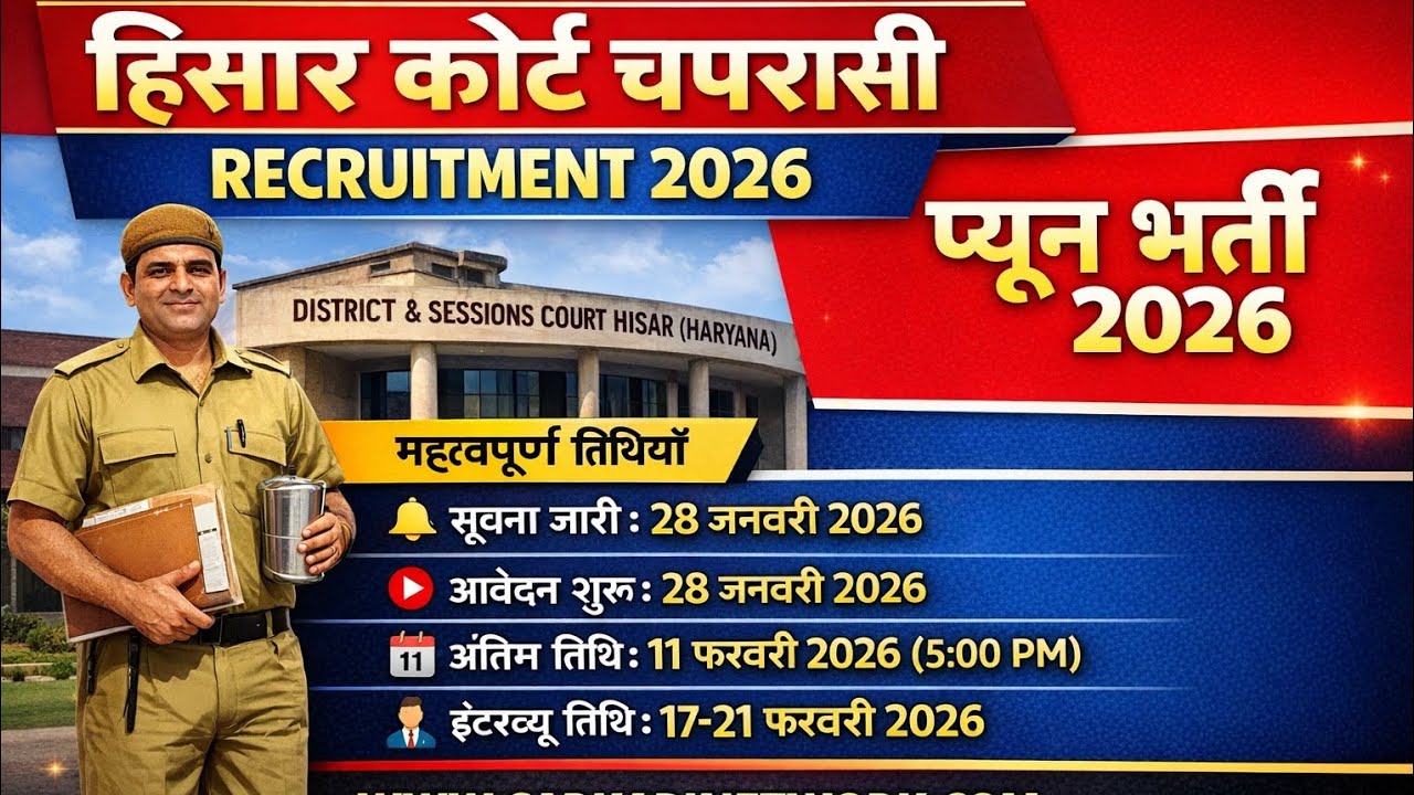 Hisar Court Peon Recruitment 2026 | Haryana Court Peon Vacancy | Apply Offline | Interview Date