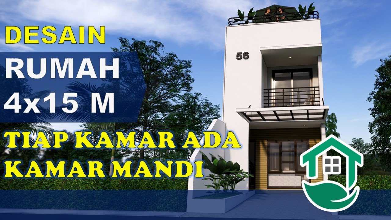DESAIN RUMAH. 4x15 METER. 3+1 KAMAR TIDUR. TAMAN INDOOR