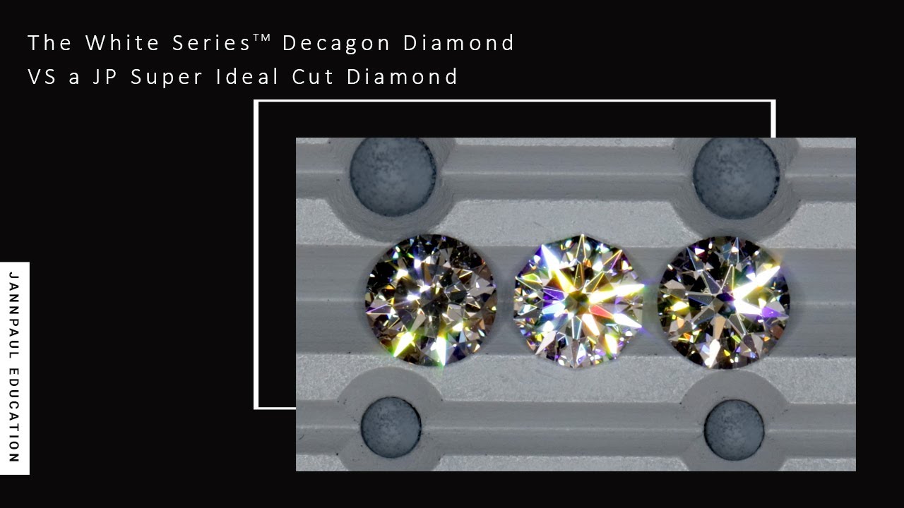A comparison video of the White Series&trade; Decagon Diamond VS a JP Super Ideal Cut Diamond