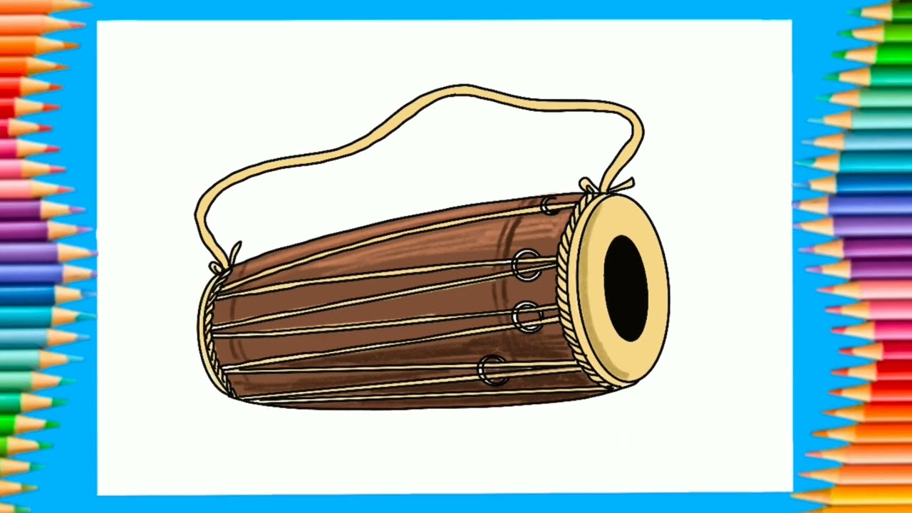 How to draw Musical instrument - Madal | Nepali instruments | मादल को चित्र बनाउने सजिलो तरिका