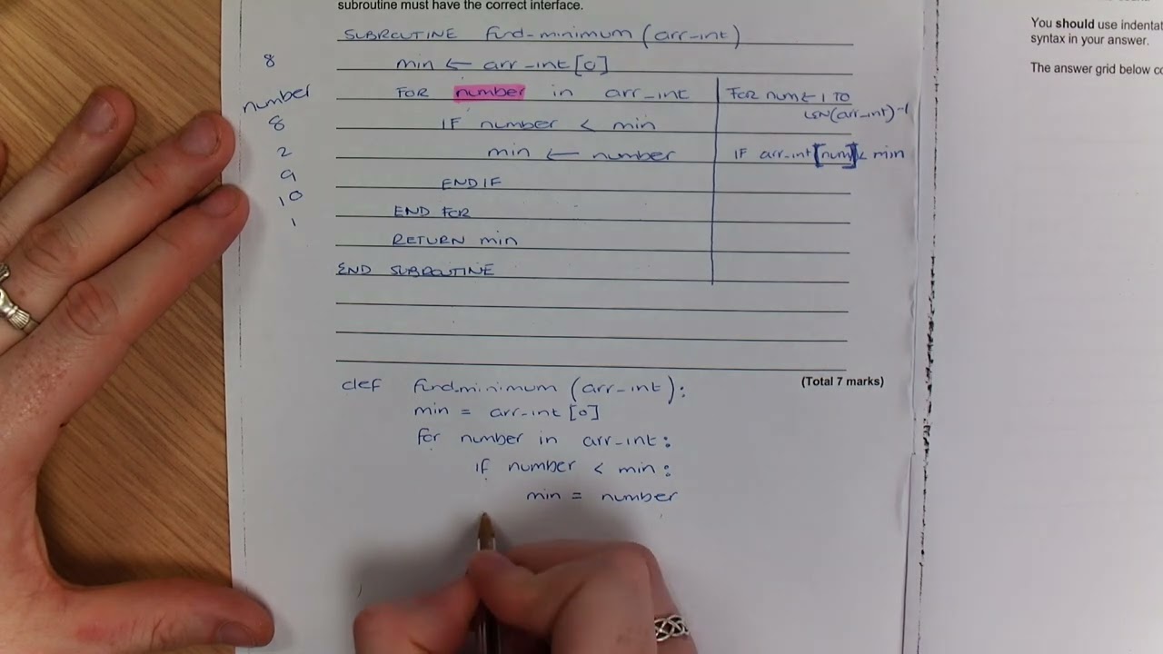 GCSE - SUBROUTINES QUESTION - WALK THROUGH - AQA - PART2