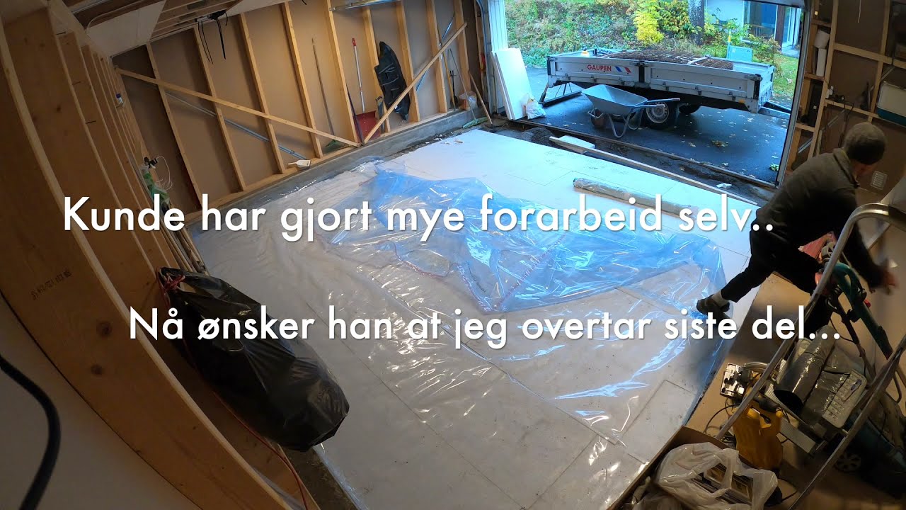 Nytt garasjegulv i garasje. Asker 2021. Isolert og stålglattet. Tom Langen betongmann gulvbetong