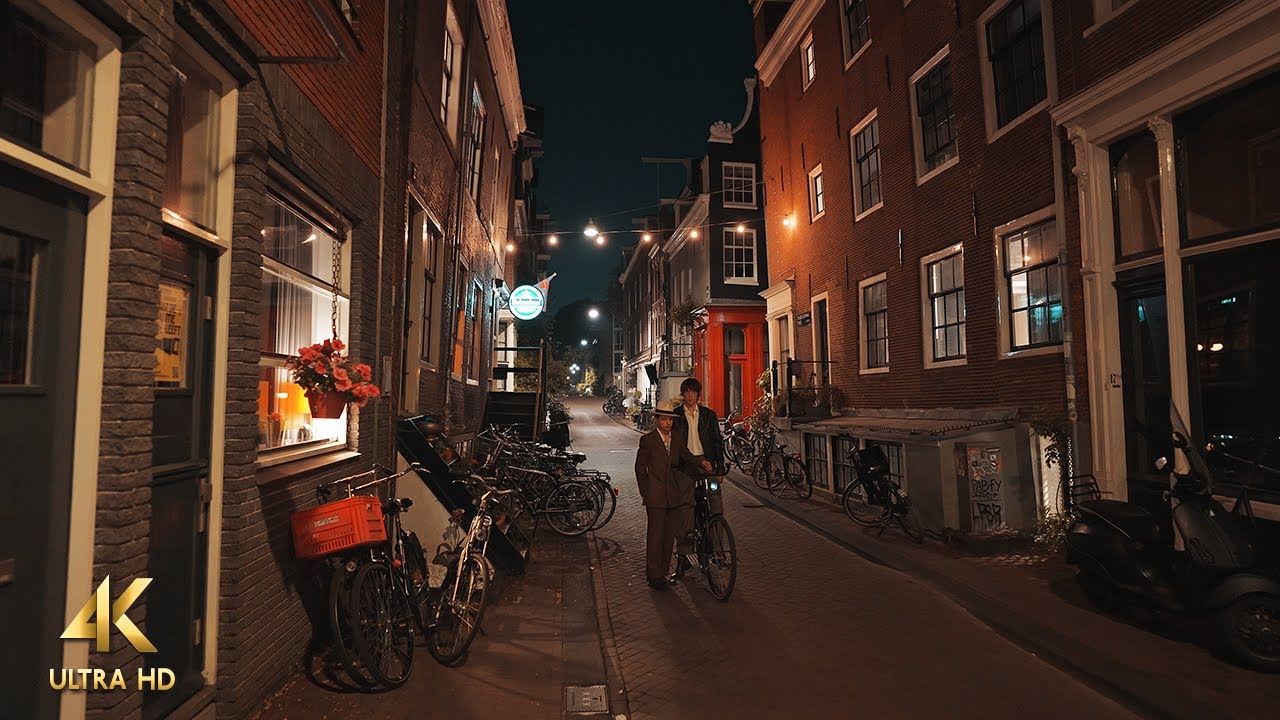 Night Walk in Amsterdam Center • 4K ASMR