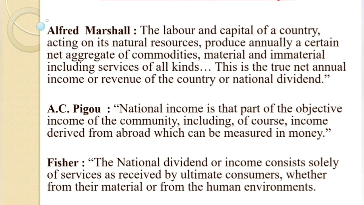National Income Definitions