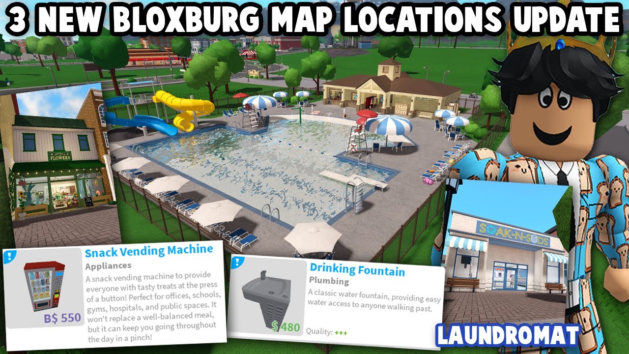 3 NEW BLOXBURG MAP BUILDINGS UPDATE! PUBLIC POOL, LAUNDROMAT, FLOWER SHOP and MORE!