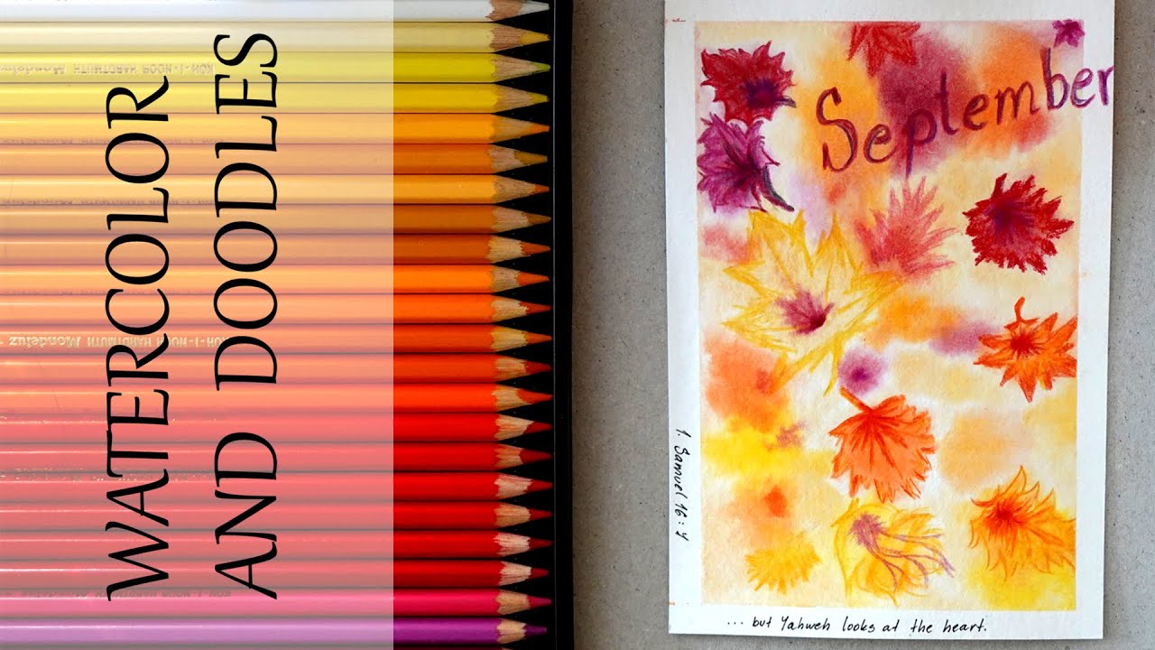 Watercolor and doodles/Autumn leaves/Sunset from Spiš castle/September