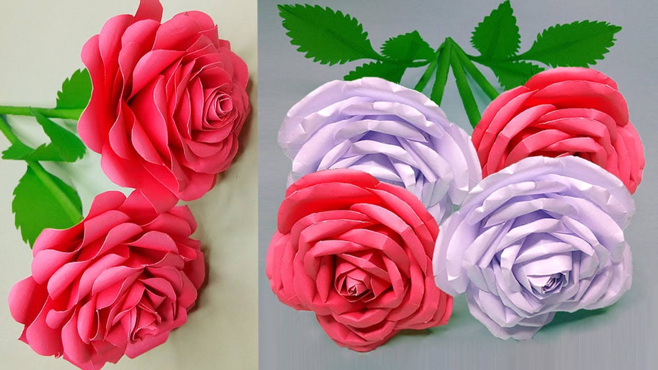 2 Easy Handmade Paper Rose - Easy and Beautiful Paper Flower Rose Making - DIY Flowers