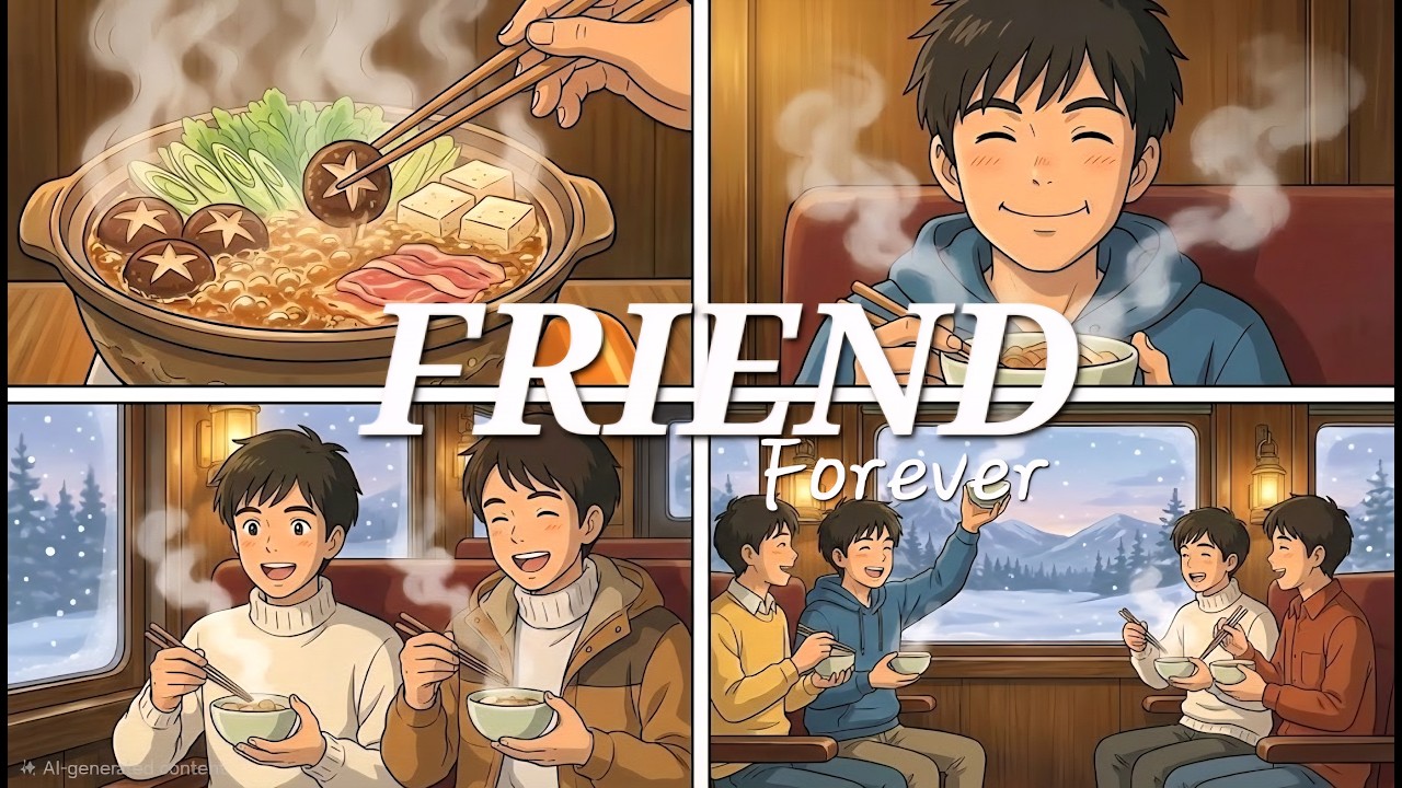 Cozy Winter Train Ride with Friends ❄️🚂 | Ghibli Style Hot Pot & Noodles ASMR..