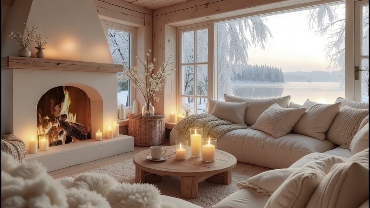 Winter Afternoon Cabin by the Lake ❄️ Soft Piano & Snowfall for Relaxation & Deep Focus