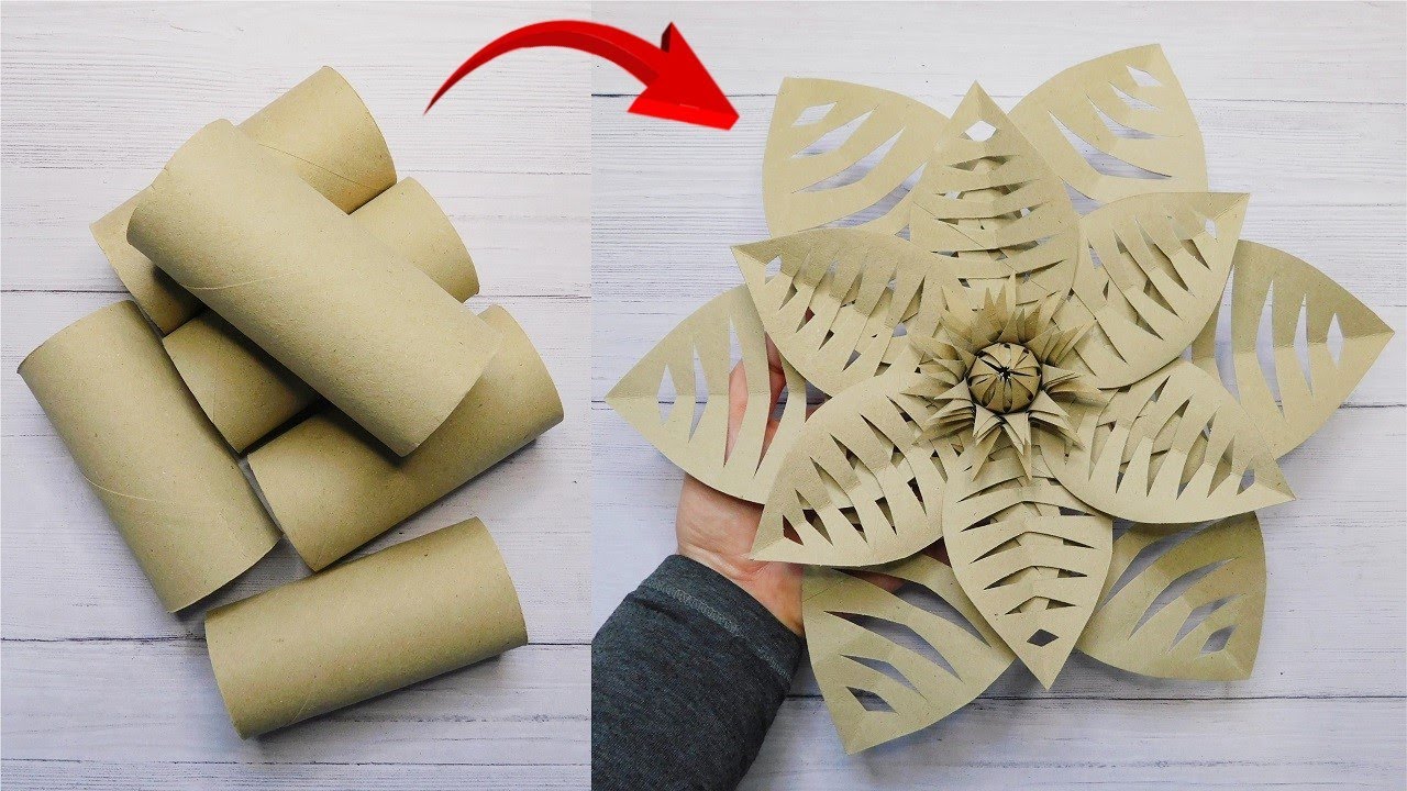 Giant Paper Flower DIY / Toilet  Paper Roll Crafts / Easy Handmade Decorations / Recycling Ideas
