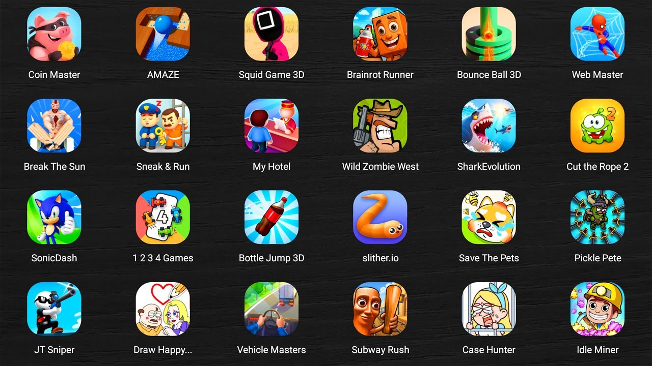 Roblox,Fishdom,Scary Teacher,Find the Alien,Hole.io,Mob Control,Tank Stars,Snake Clash,Brain Puzzle.