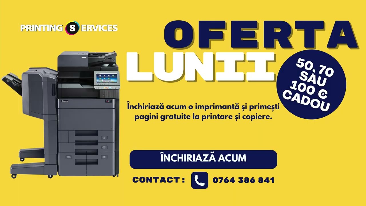 Închiriere imprimante pentru firme | Economisești până la 100 € la printare – Q1 2026