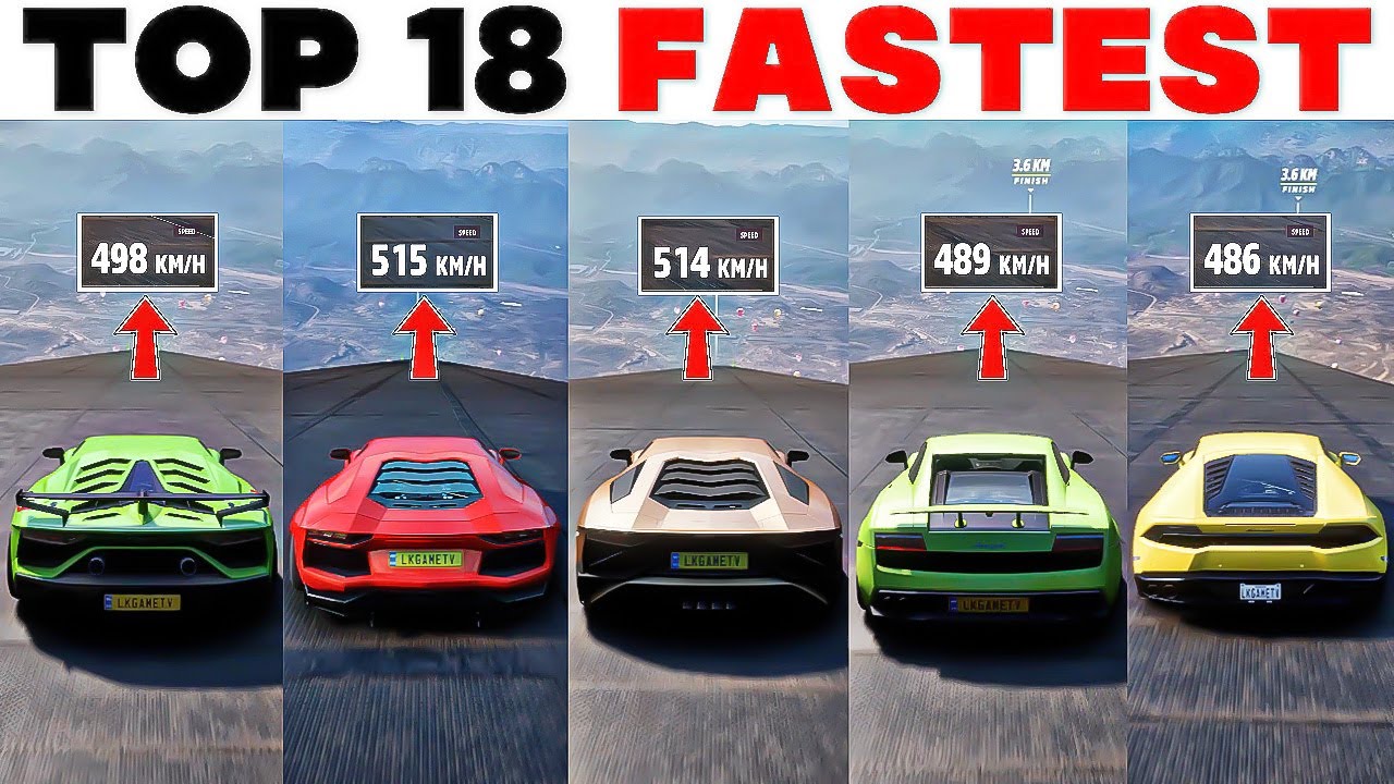 Top 18 Fastest Lamborghini Cars - Forza Horizon 5 | DOWNHILL EXTREMELY Top Speed Challenge
