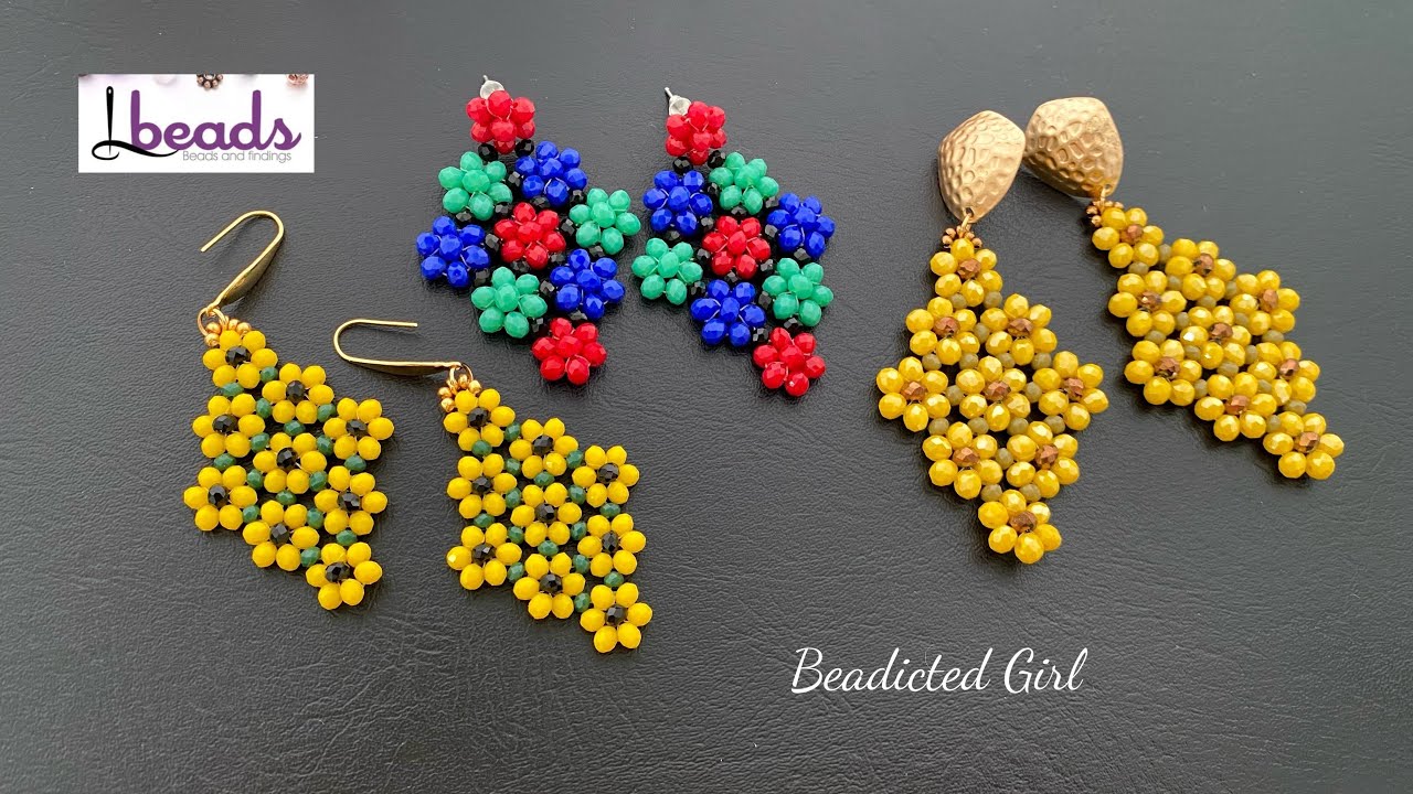 Sunflower Garden Earrings 🌻 // Lbeads beading tutorial || Beaded sunflower earrings
