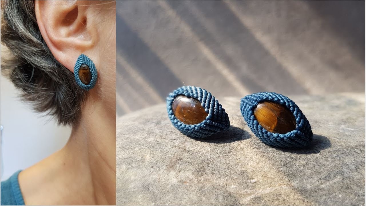 DIY Makramee Ohrstecker mit Cabochon und Rahmen aus Rippenknoten Level 2; 07/2022