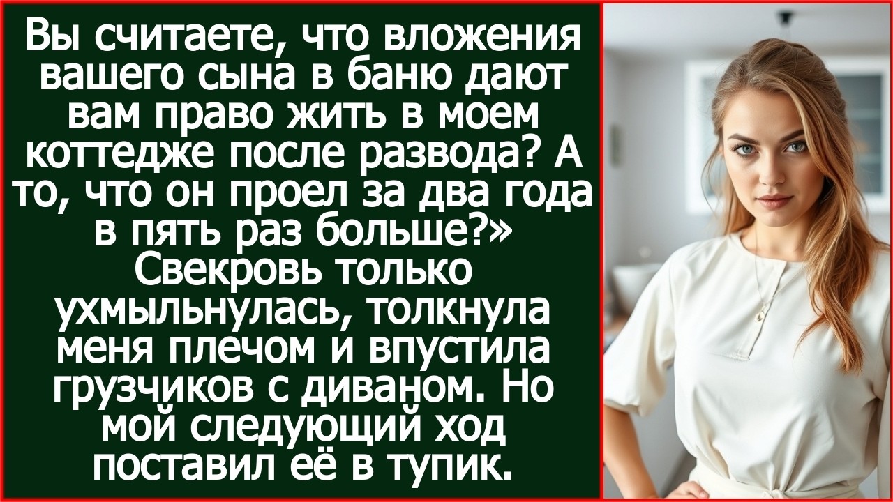 Вы считаете, что вложения вашего сына в баню дают вам право жить в моем коттедже после развода?