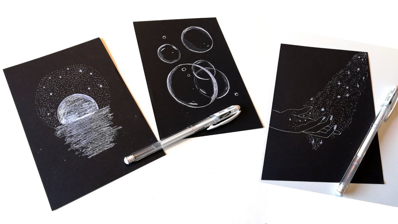 Penna GEL bianca su cartoncino nero