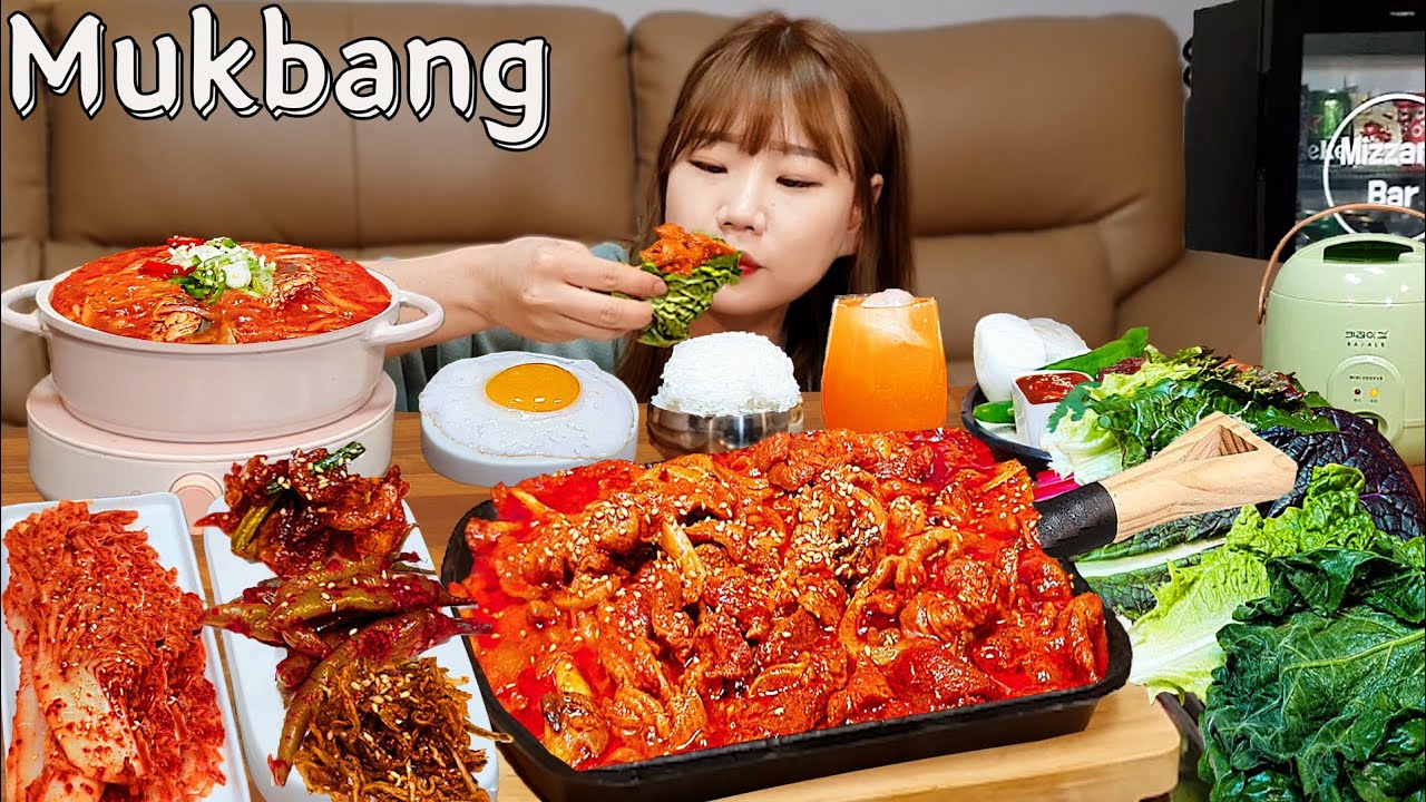 Sub)Real Mukbang- Любимая корейская домашняя еда🍱 Пикантное мясо утки, тушеная скумбрия с рулетами🥙