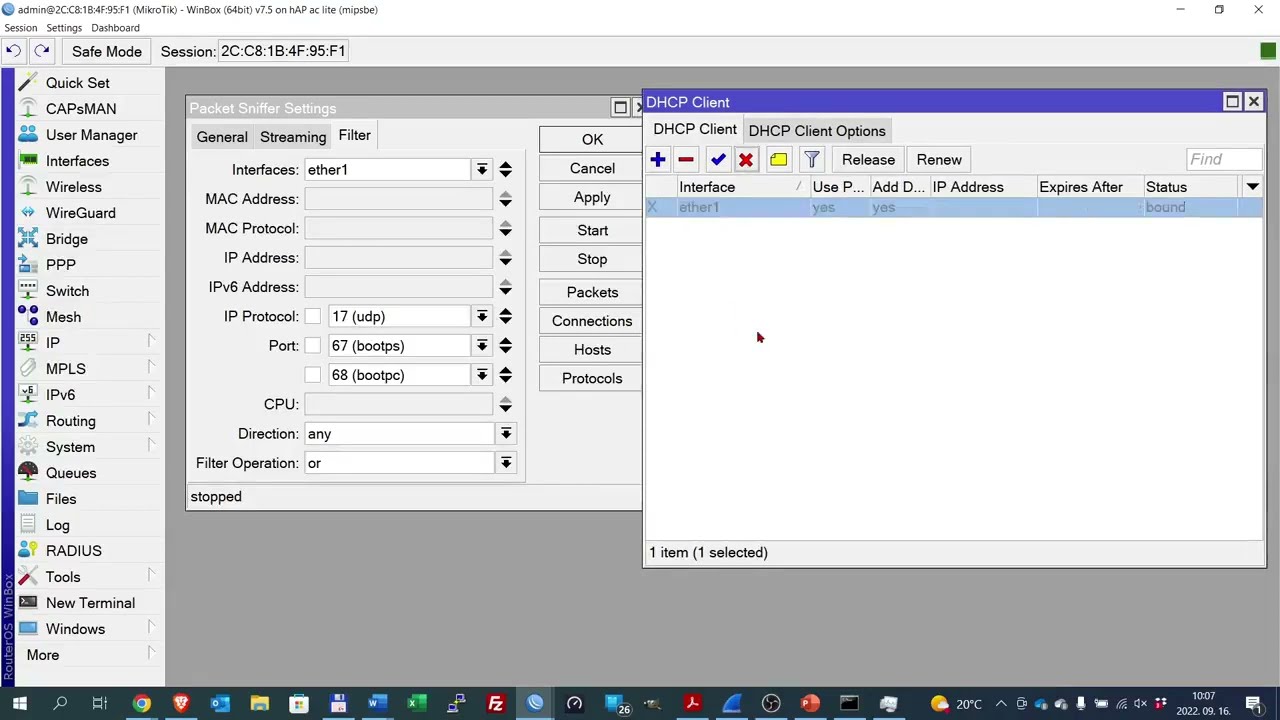 MikroTik esettanulmány (packet sniffer, mirroring)