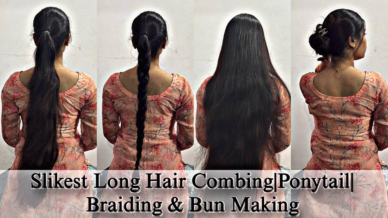 “From Bun to Braided Elegance | Silky Long Hair Transformation & Styling Showcase 💫”
