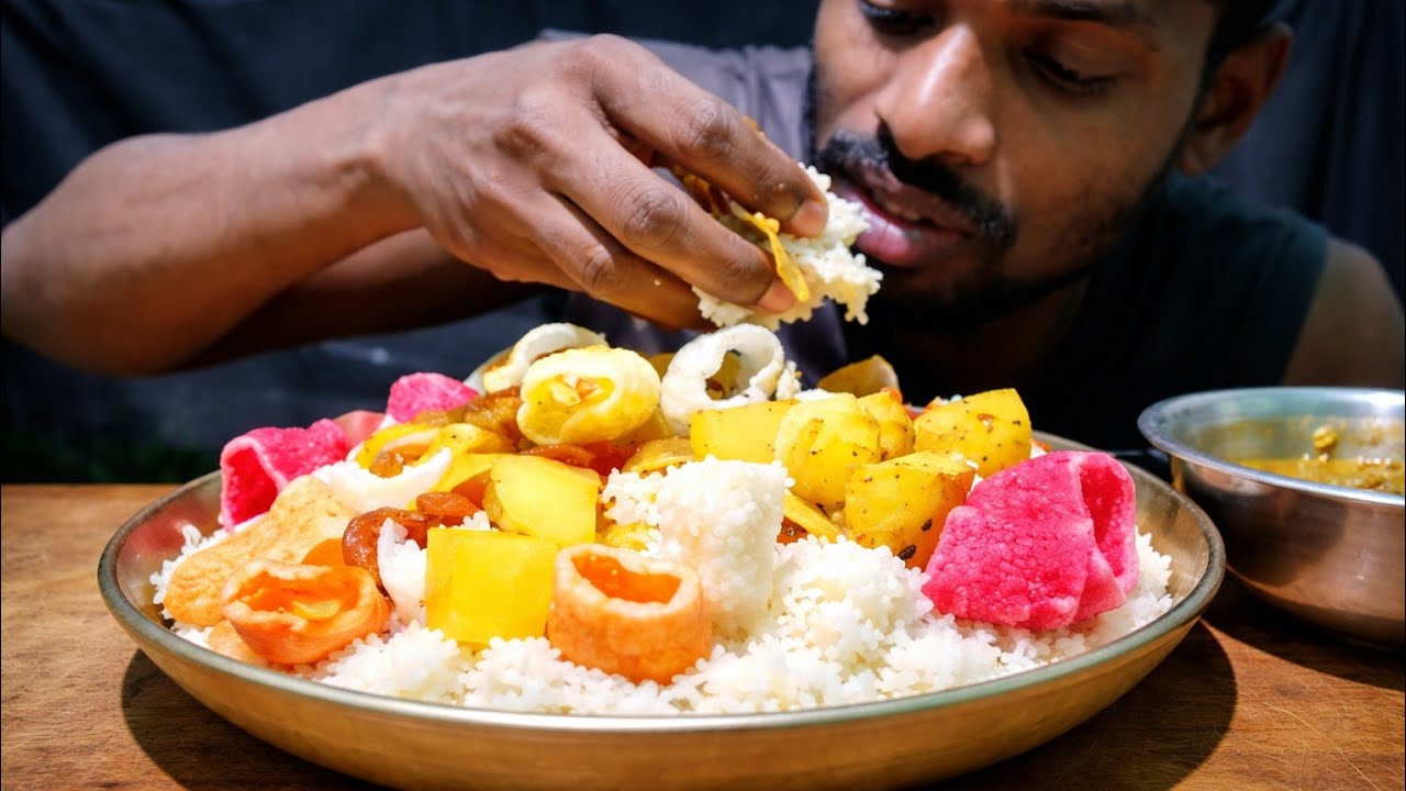 “Giant Rice Thali 😱 Biggest Big Bites Aalu Sabji Mukbang | Village Food Eating”