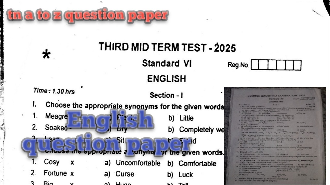 6th English third mid term test 2025 / tn a to z question paper
