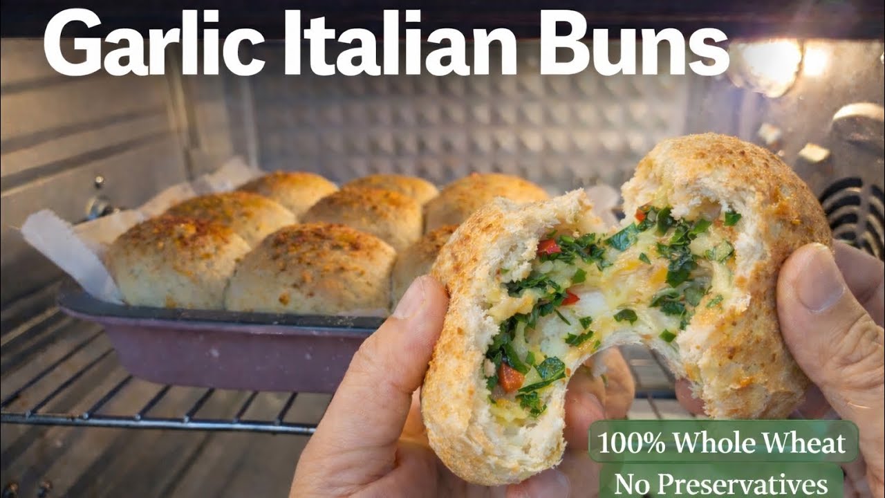 Cheesy Italian Garlic Buns | Homemade & 100% Whole Wheat | No Maida