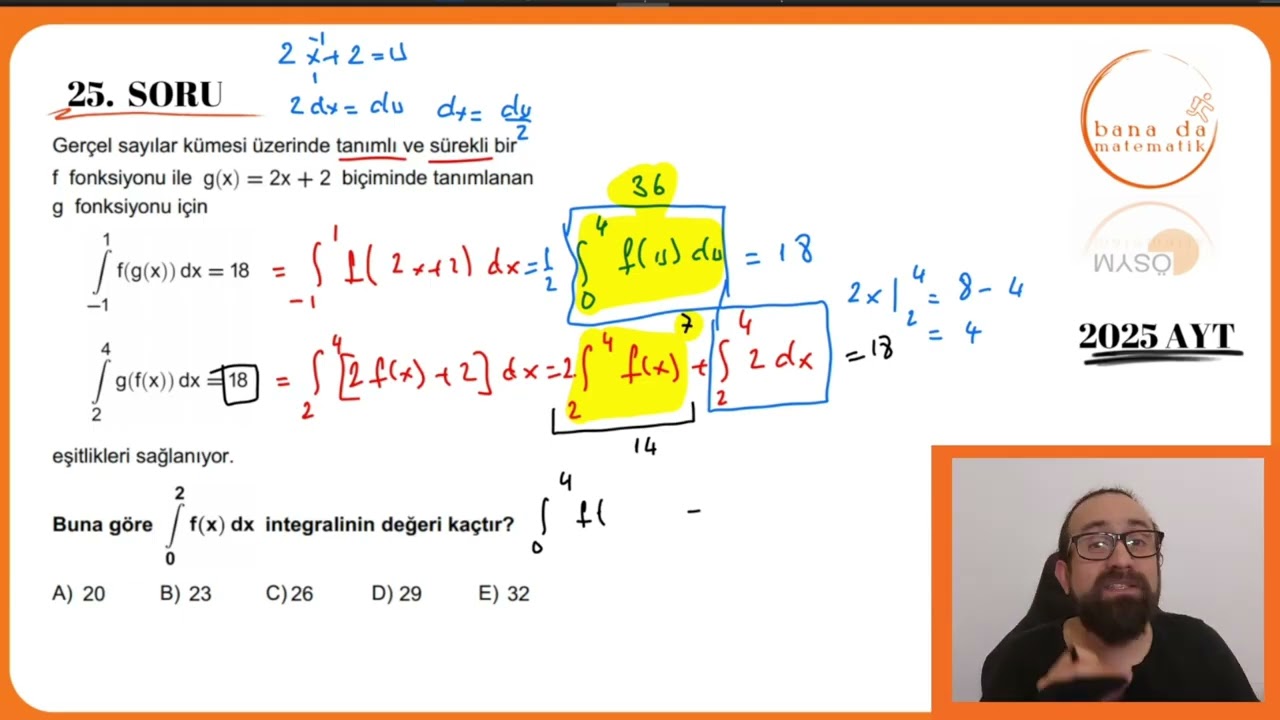 2025 AYT Matematik Soru 25: İntegral + İkizi