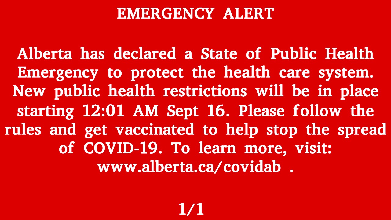 Alert Ready, Alberta Emergency Alert - COVID-19 State of Public Health Emergency (Province Wide)