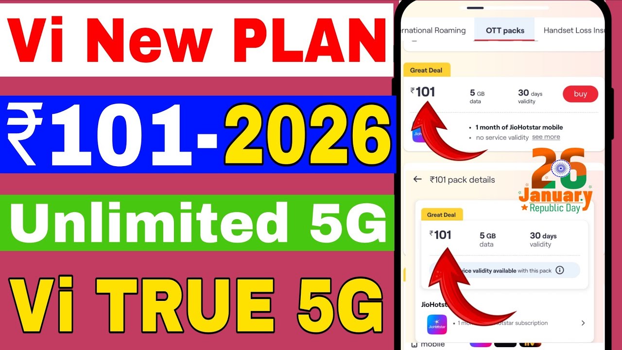 🥳Vi New Recharge Plan 2026 | Vi ₹101 Rupees New Plan 2026 | Unlimited 5G Vi only  ₹101 New Plan