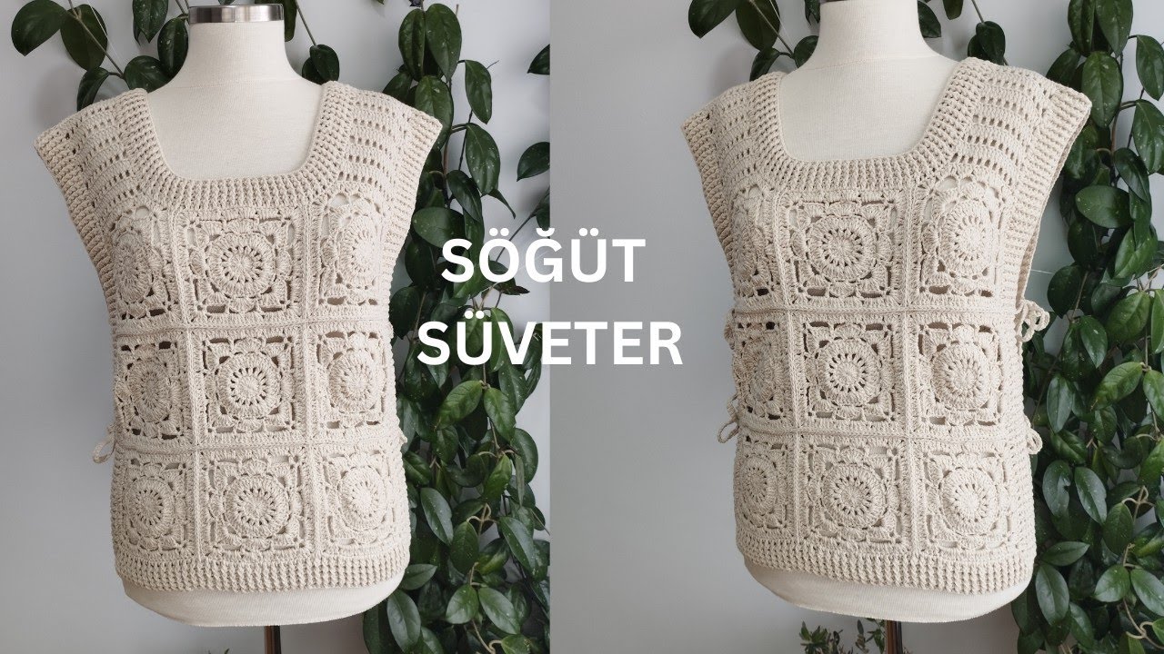 SÖĞÜT MOTİFLİ ÖNLÜK SÜVETER 2. BÖLÜM /  CROCHET VEST PART 2  🧶 Önlük Süveter Yapımı