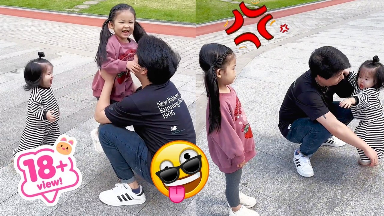 这届妹妹是懂“宫斗”的：一见姐姐抱爸爸，火速加入并开启“挑衅模式”，表情管理从小抓起！