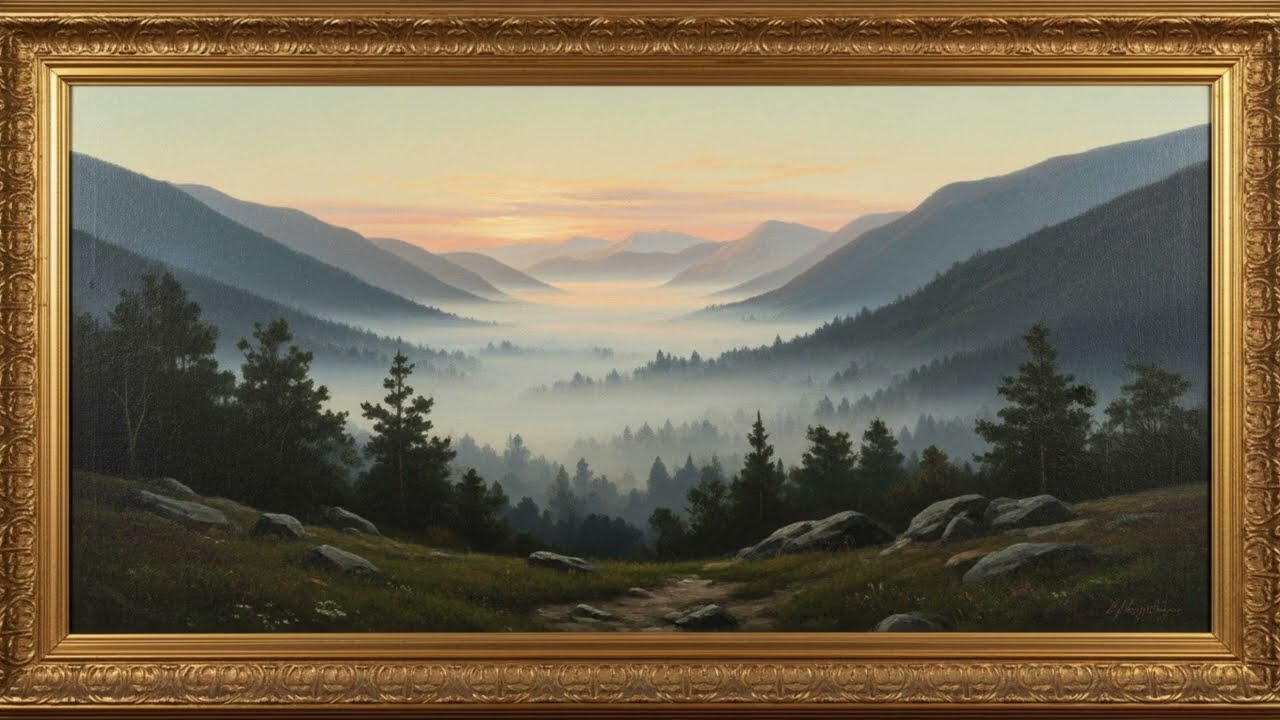 Samsung Frame TV Art: Quiet Winter Morning Landscape | High Texture Matte Painting | Silent