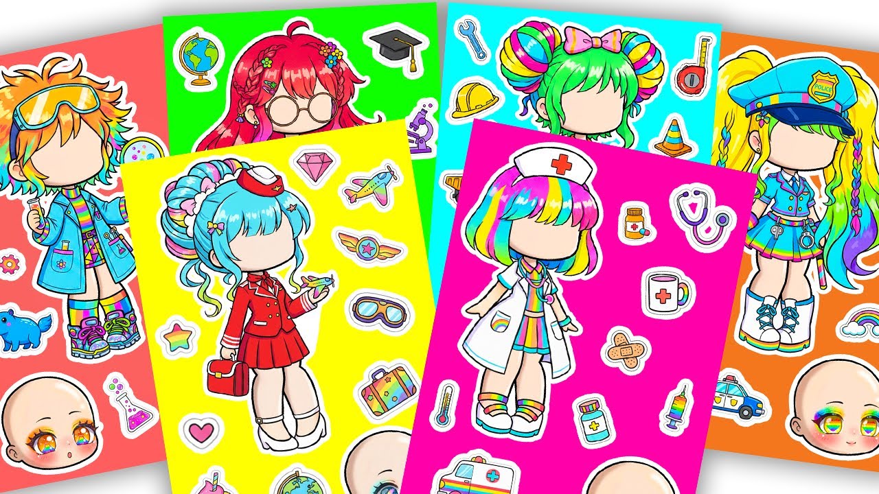 🍅Paper DIY🍅 Dream Job Collection X Gacha Sticker Book #doll #paperdiy #gachalife #asmr