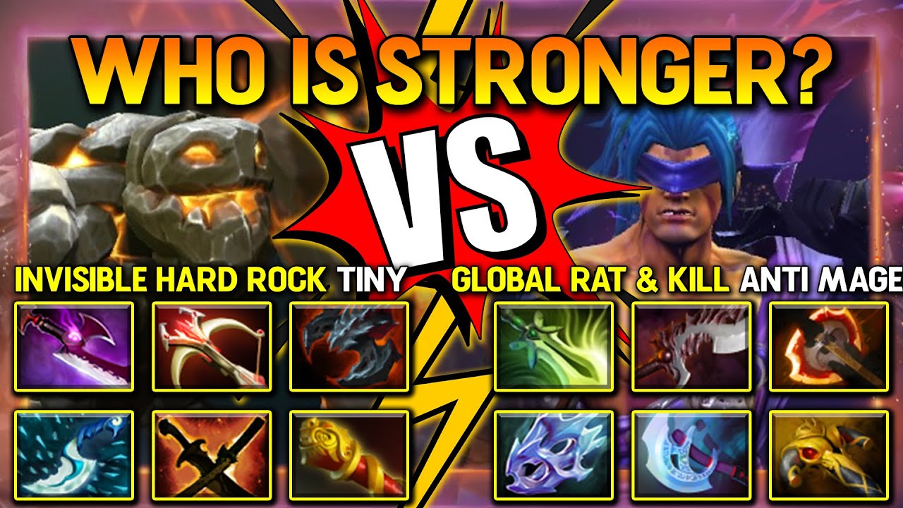 WHO IS STRONGER? | Invisible Hard Rock Carry Tiny Vs. Global Rat & Kill Carry Anti Mage | 7.36a DotA