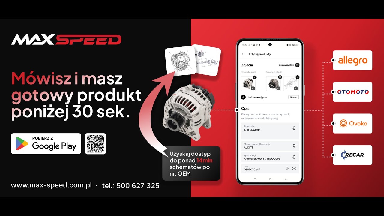 Max-Speed Dodawaj części w mniej niż 30 sekund 🚗 Allegro, Otomoto, Ovoko Mówisz i masz produkt !!!