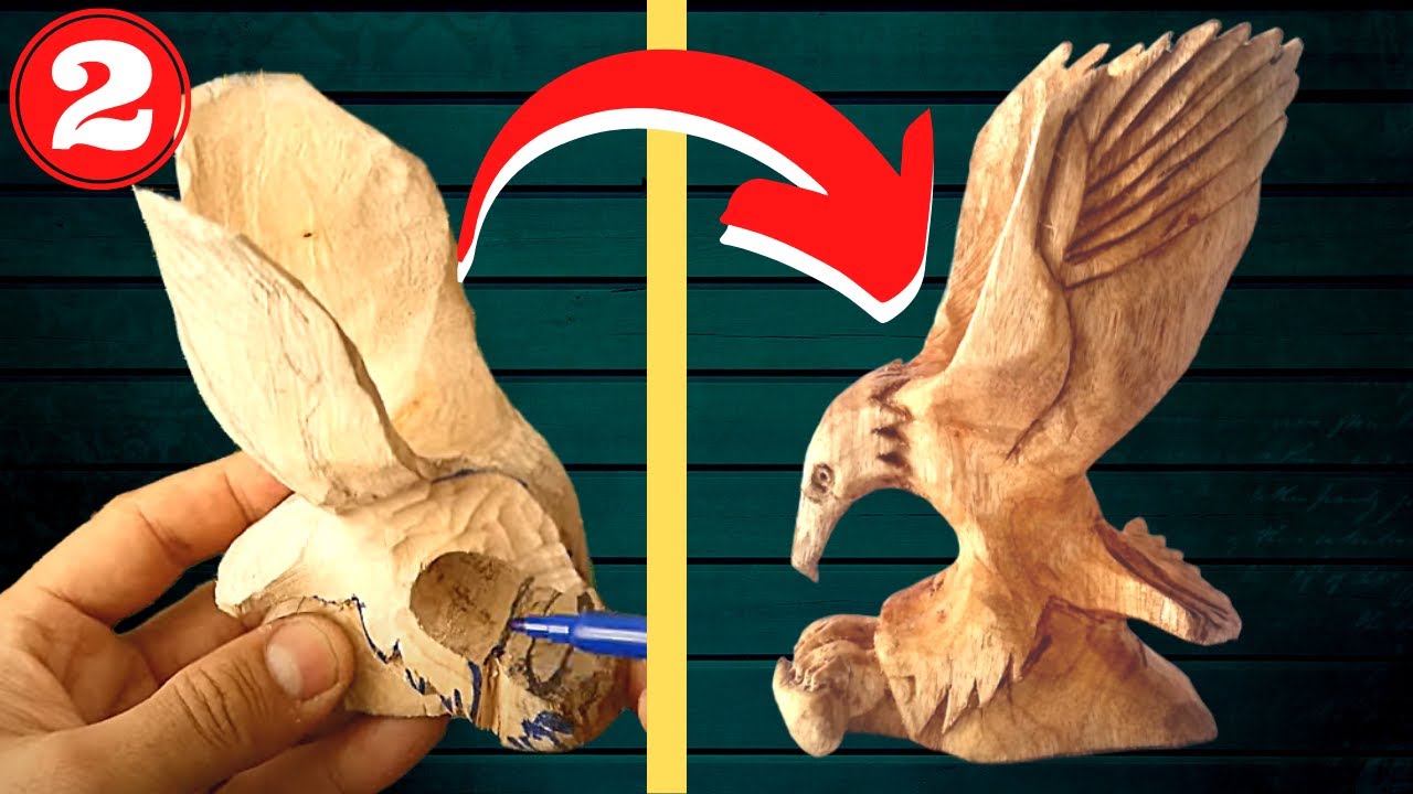 🦅 Como hacer una ESCULTURA de AGUILA TALLADO EN MADERA parte 2, la talla [ WOODCARVING ]