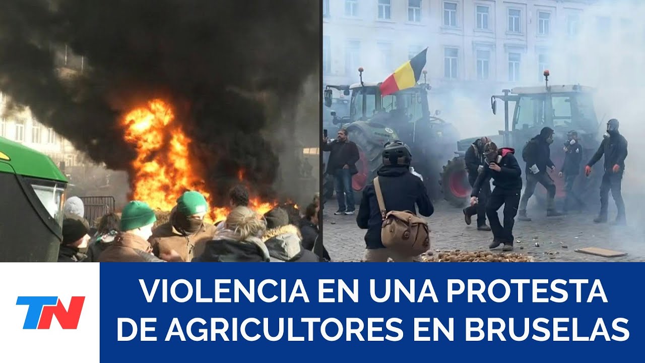 Agricultores cortaron las calles de Bruselas con tractores en rechazo al acuerdo Mercosur y la UE
