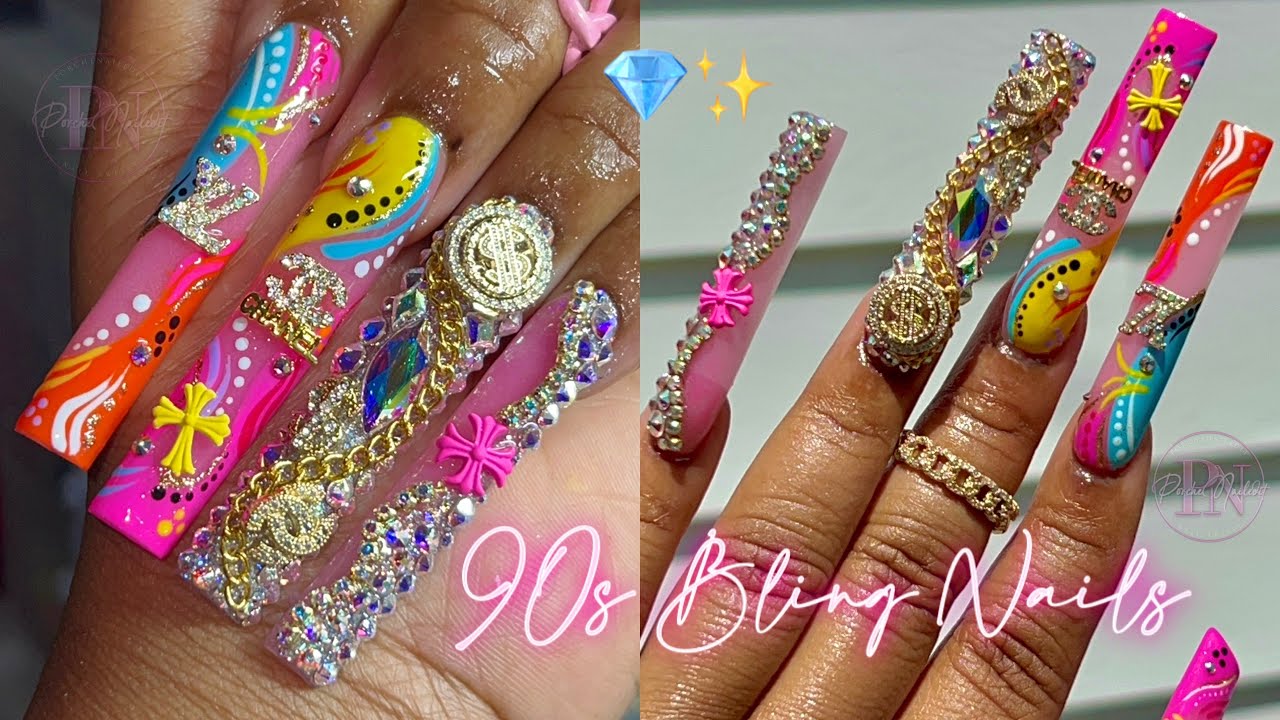 НАБОР БЛЕСТЯЩИХ ДЕТАЛЕЙ В СТИЛЕ 90-Х 💎✨ | ПОЛНЫЙ УРООК ПО АКРИЛОВОМУ НОГТЯМ