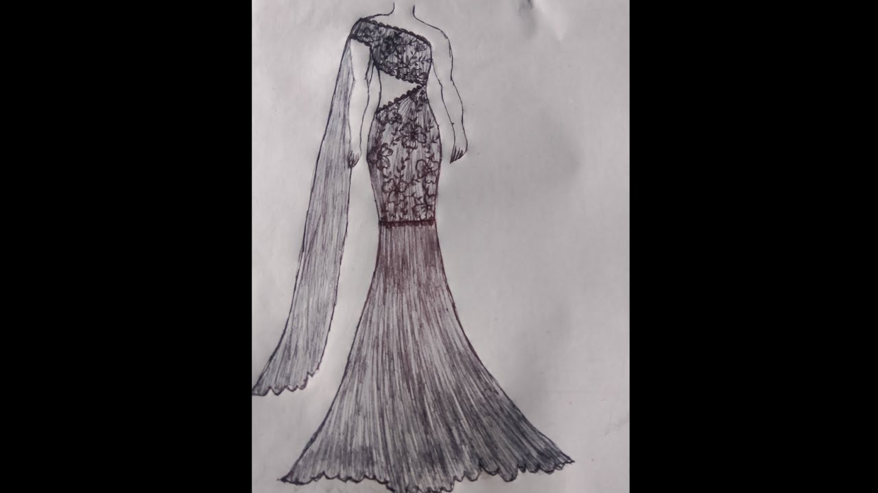 Stunning evening gown dress sketch design step by step watch full sketch video 