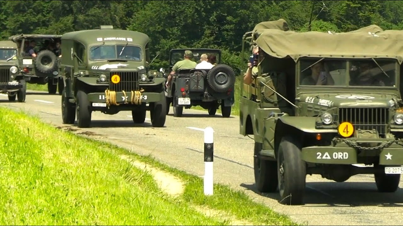 D-Day Sisseln 2023 Convoy | Dodge WC 54, WC 53 Carryall, Willys Jeep MB, Kaiser, Pinzgauer 710, 712