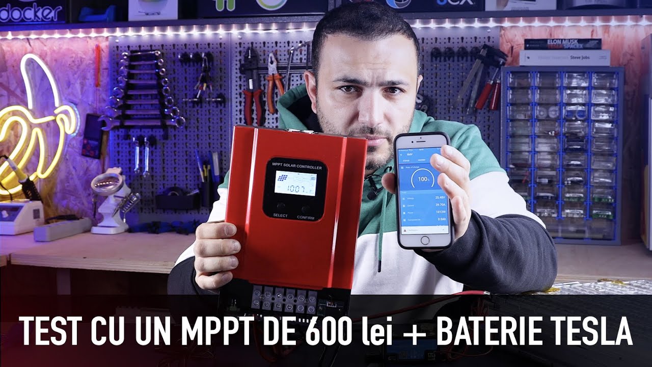 Test cu MPPT eSmart3, un incarcator de 600 lei si o baterie Li-Ion Tesla de 24V