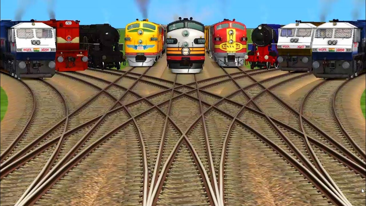 Nine Hige Garphic Train Crossing At Curves Railraod / Train Games Cartoon videos 