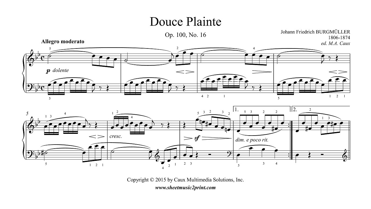Burgmüller : Douce Plainte - Sweet Sorrow, Op. 100, No. 16